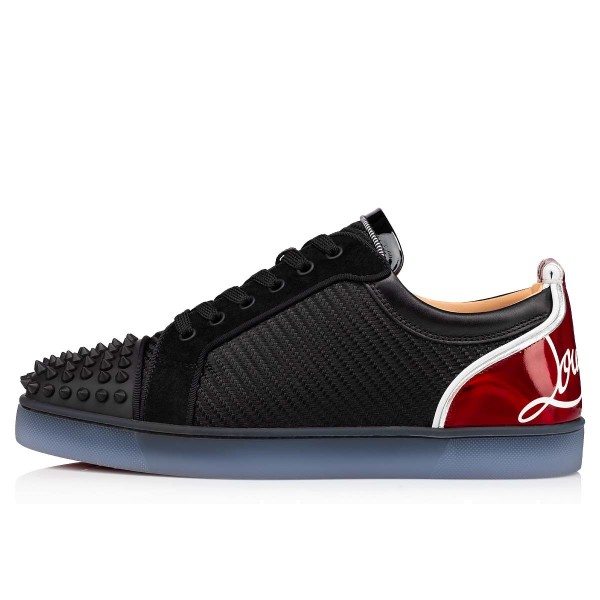 replica Christian Louboutin Louis Junior Spikes Flat Black Calf Sneakers,  Louboutin on sale